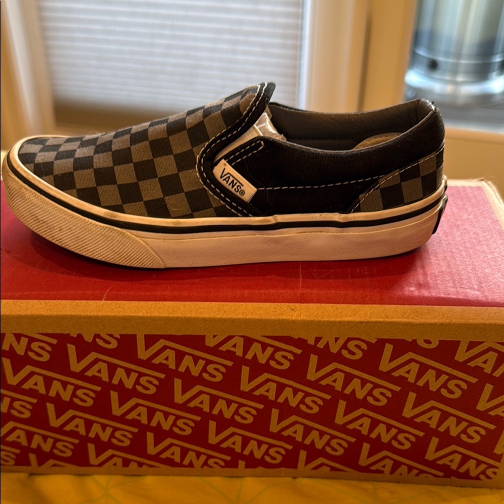 Vans Kids Checkered Slip-On Shoes - Black and Gray